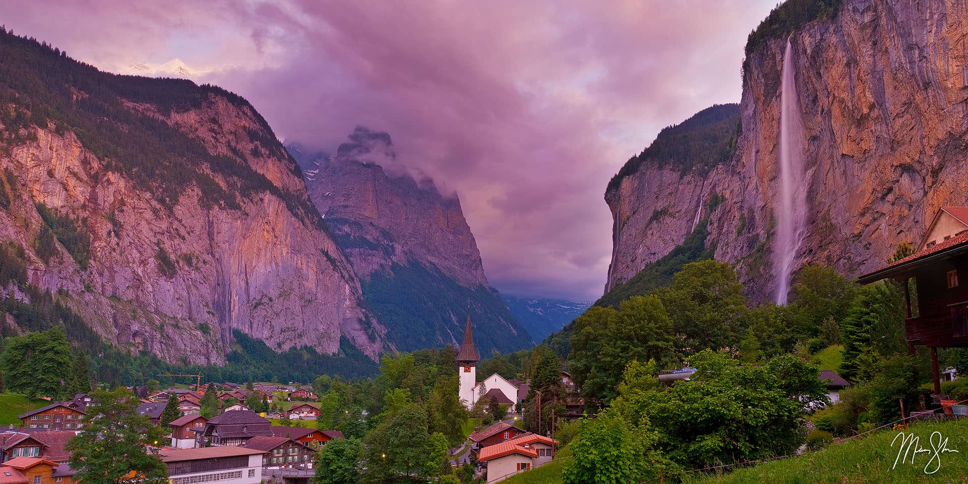 Switzerland Photography: Latuerbrunnen and the Swiss Alps at sunset