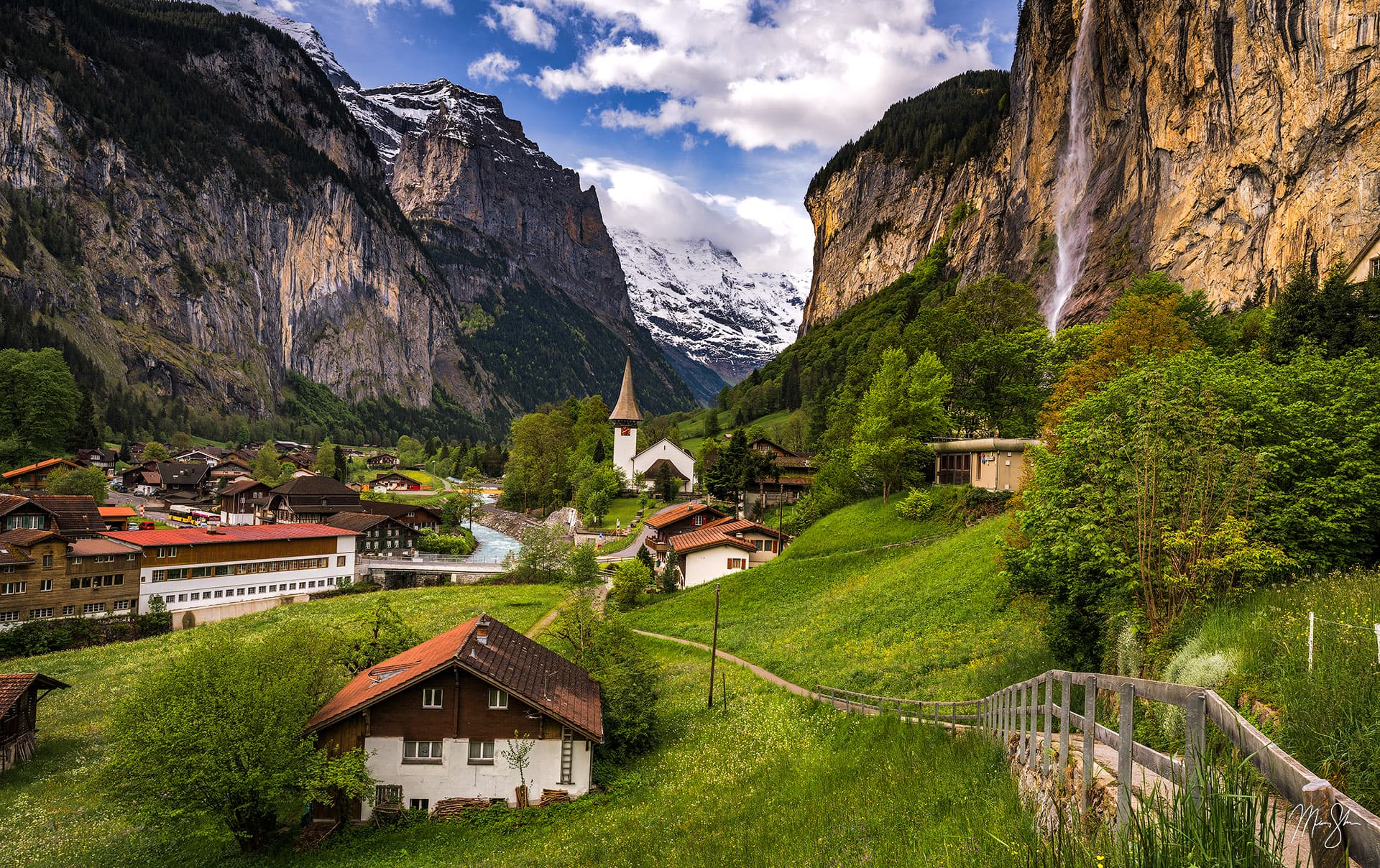 Switzerland Photography: Latuerbrunnen and the Swiss Alps at sunset