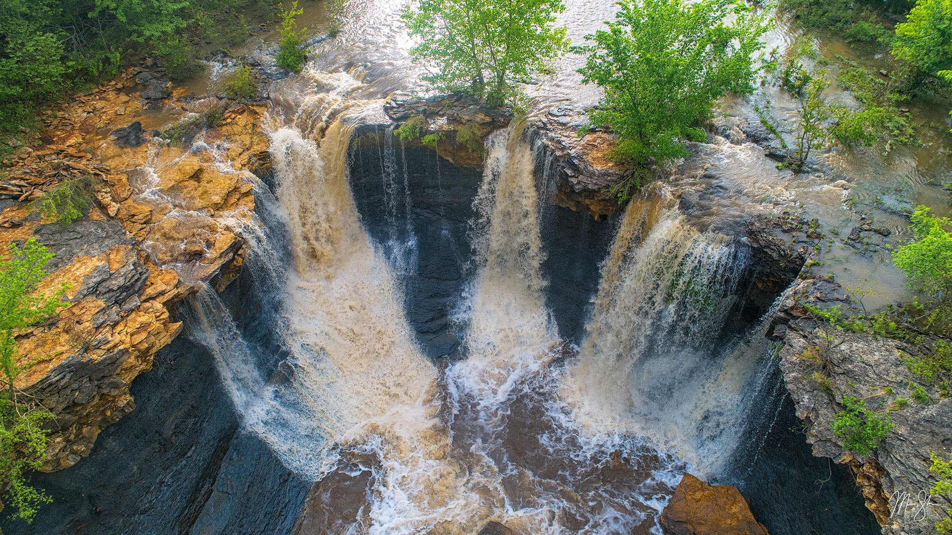 Aerial view of Woodruff Falls in Southeast Kansas